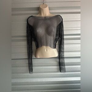 Mesh Black Sequin Long Sleeve Festival Top One Size